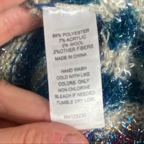 Nordstrom Pima Tinsel Striped Sweater Blue Size Medium Blue White Glitter Bling - Picture 10 of 12